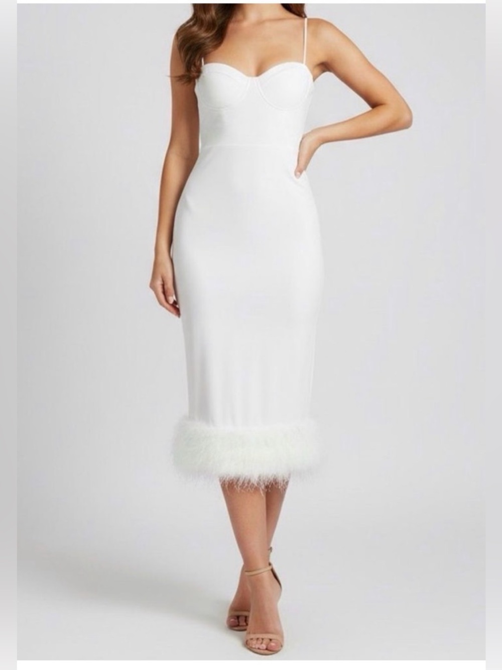 Lulus Passion for Glamour White Sleeveless Bustier Feather Midi Dress - Picture 2 of 5